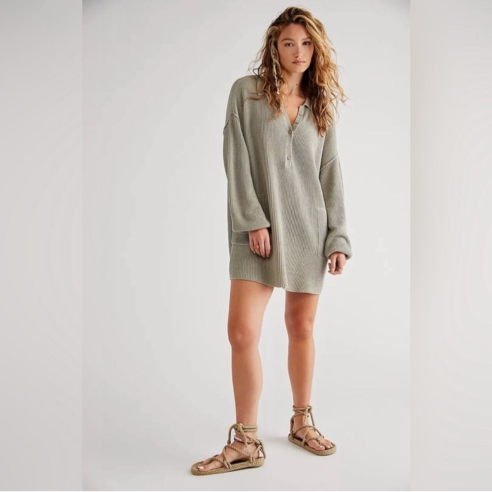 Free People Beach Sweater Mini Dress Sage Green Size S EUC